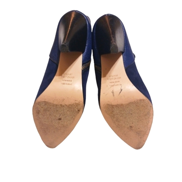 Stuart Weitzman Blue Leather and Suede Heeled Ankle Boots Size 5 - Picture 6 of 13